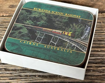 Australia Coasters, Drink Coasters, Kuranda Scenic Railway Coasters, Cork Backed Coaster, Cairns Australia, Southern Cross Collection