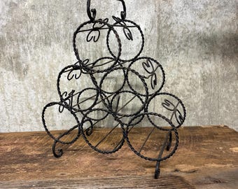 Rustic Twisted Wire Wine Rack, Black Wire Rack, Metal Wine Holder, Wine Storage, 6 Wine Bottle Rack, Wire Wine Holder,Bent Wire Rack,Barware
