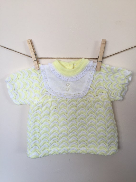 Vintage Baby Sweater, Yellow Knit Baby Girl Top, 1950… Gem