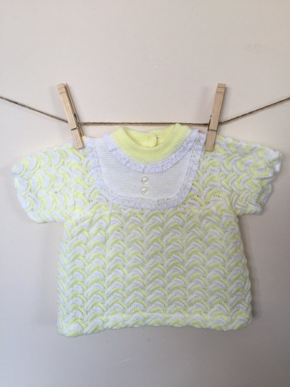 Vintage Baby Sweater, Yellow Knit Baby Girl Top, … - image 1