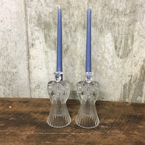 Angel Candleholders, Vintage Pressed Glass, Glass Angel, Mid Century Glass, Pressed Glass, Angel Decor, Angel Statue, Christmas Angel