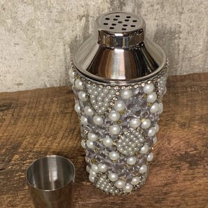 Vintage Jeweled Cocktail Shaker, Stainless Barware, Pier One Imports