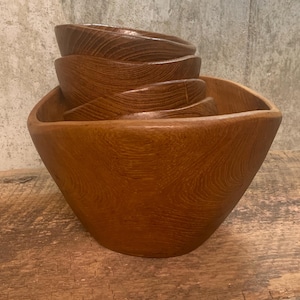 MCM Wood Salad Set, Teakwood Salad Bowls, Salad Set, Carved Wood Bowls, Wooden Salad Set, Salad Serving Set, Thailand Wooden Bowls