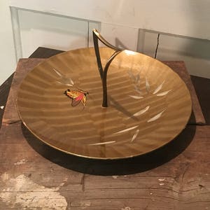 Japanese Lacquer, Lacquer Plate, Serving Tray with Handle, Gold Lacquer Plate, Asian Serving Dish, Asian Dish, Mid Century Tray, Cookie Tray