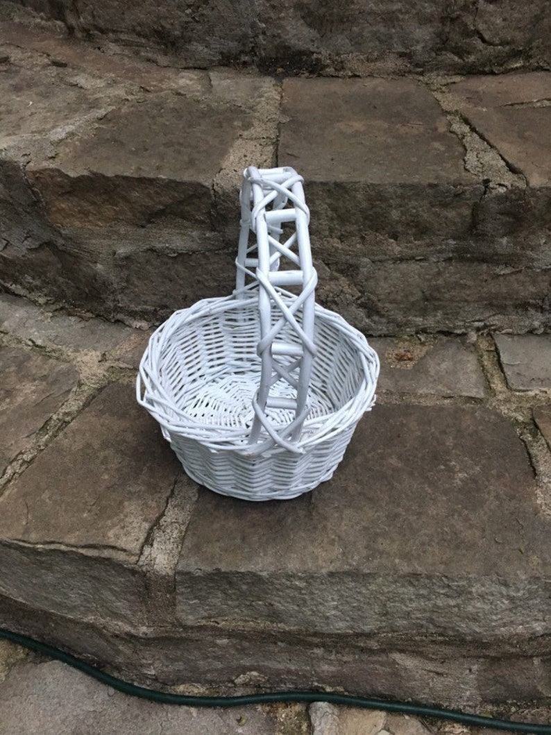 Wicker Basket White Wicker Flower Girl Basket Country Etsy