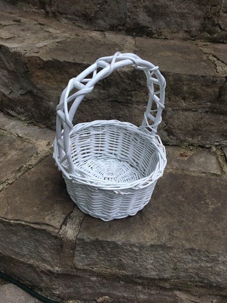 Wicker Basket White Wicker Flower Girl Basket Country Etsy