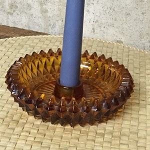 Bernstein Kerzenhalter, Vintage Bernstein Glas, Bernstein Glas, Retro Dekor, Mid Century Glas, Pressglas, Herbst Dekor