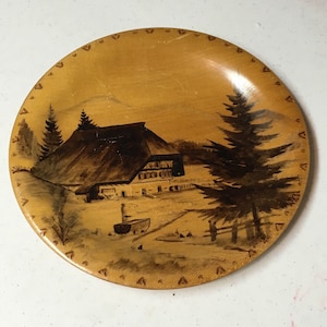 Wood Plate, German Plate, Wood German Plate, Handpainted Plate, Cottage Decor, Country Kitchen, Ethnic Decorating, German Painting