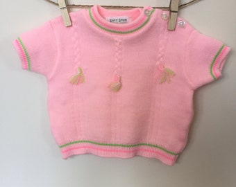 Vintage Baby Sweater, Pink Knit, Baby Girl Top, 1950s Baby Sweater, Retro Kids Clothes, Baby Sweater, Baby Clothes, Pink Sweater