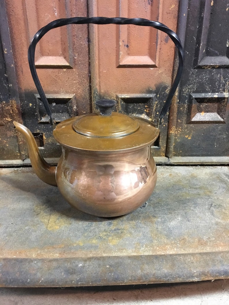 Copper Tea Kettle Copper Teapot Copper Kitchen Iron Handle Etsy