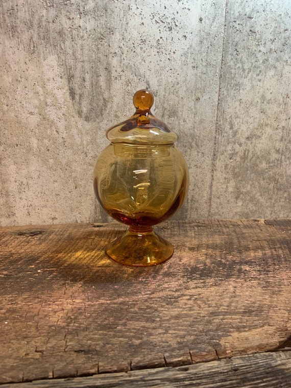 Apothecary Jar Amber Glass Amber Candy Jar Kitchen Storage Etsy