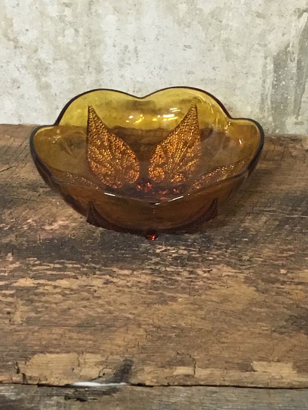 Amber Bowl, Amber Pressed Glass, Vintage Amber Glass, Dessert Bowl
