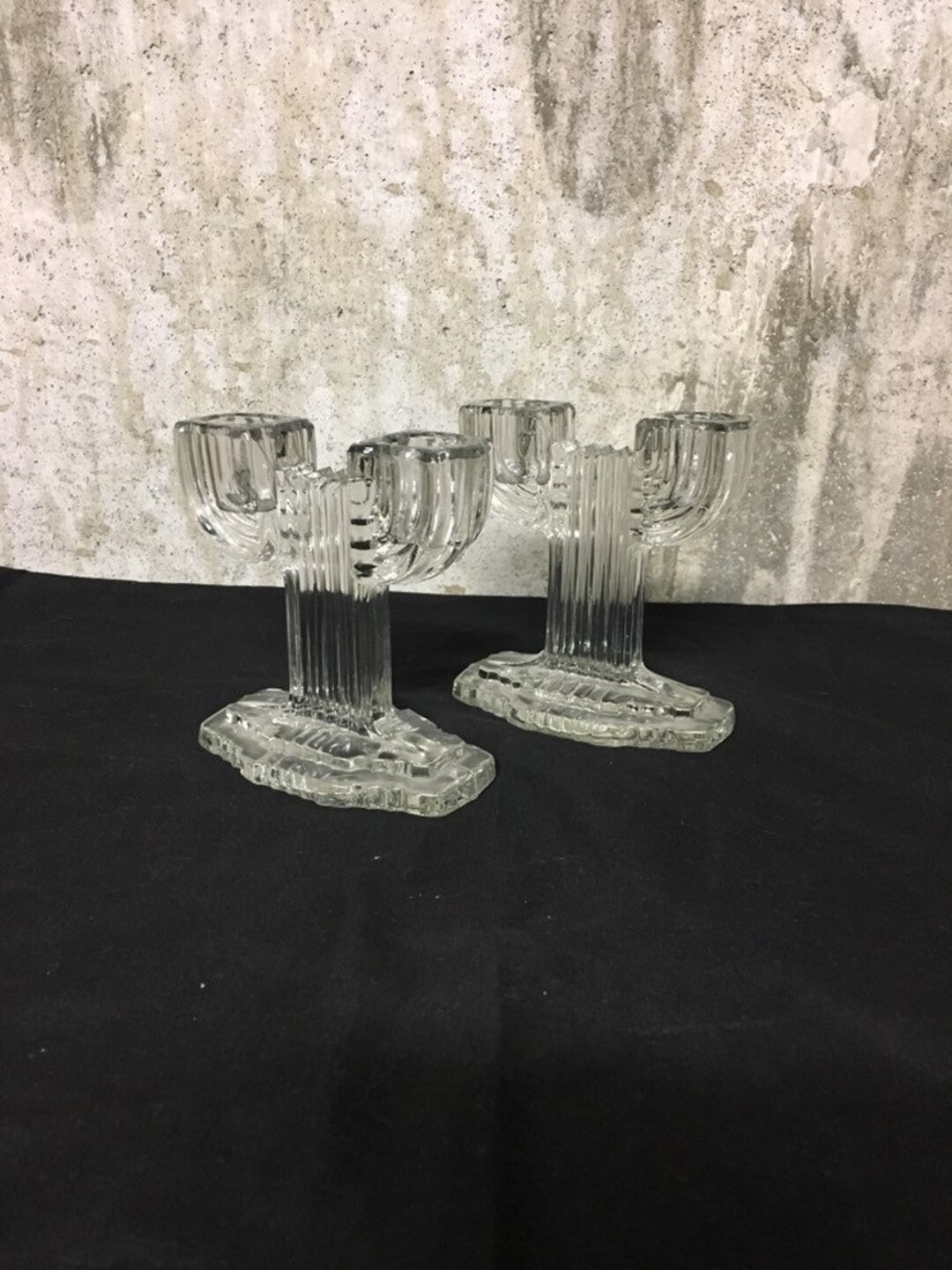 Art Deco Candle Holder 2 Glass Candelabras Depression Glass Etsy