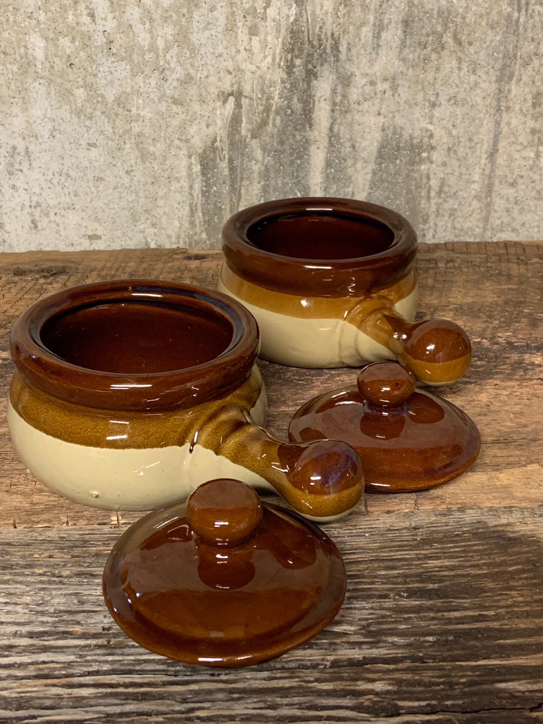 Clay Soup Bowl Stoneware Crock Brown Drip Bowls Mid Century Etsy