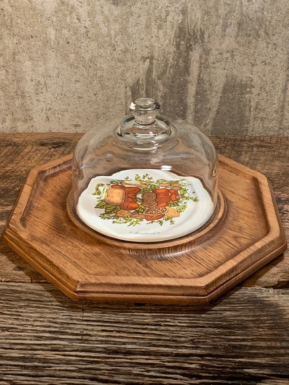 Vintage Goodwood Teak Serving Tray With Glass Dome, Mid-century