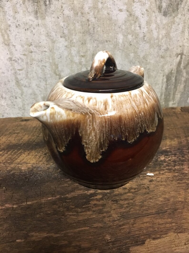Vintage McCoy Brown Drip-tekanna, samlarkeramik, stengods från mitten av århundradet bild 7