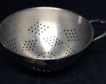 Metal Colander, Metal Strainer, Diamond Pattern, One Handle, Kitchenalia