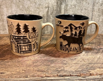 Tazas de café Mossy Oak, taza de alce, taza de cabaña, tazas de café de cabaña, cocina retro, taza con estampado animal, taza de café grande
