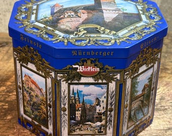 Embossed German Tin Canister, Colorful Canister, Kitchen Storage, Metal Container, Printed Tin