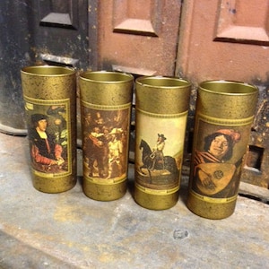 Bar Glasses, Jim Beam Glass, Highball Glass, 4 Old Masters Series, 1960s Barware, Drink Tumblers, Man Cave, Barware, Tom Collins Glass