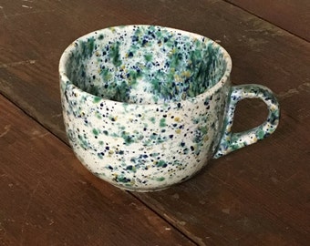 Soup Mug, Hand painted Mug, Speckle Paint, Ceramic Mug, Large Mug, Large Soup Mug, Soup Bowl, Lunch Dishes, country Kitchen, Handcrafted Mug