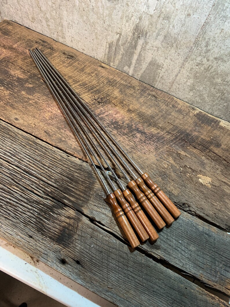 Shish Kabob Skewers Wood Handle Skewers Metal/wood Skewers Etsy