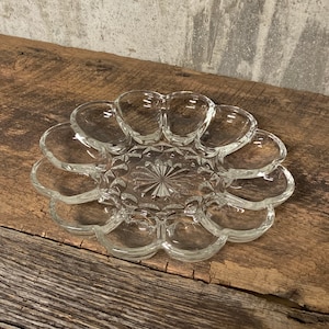 Egg Plate, Pressed Glass Plate, Clear Pressed Glass, Glass egg plate, Glass egg dish, Deviled Egg Dish, Picnic Dish, Shower Gift