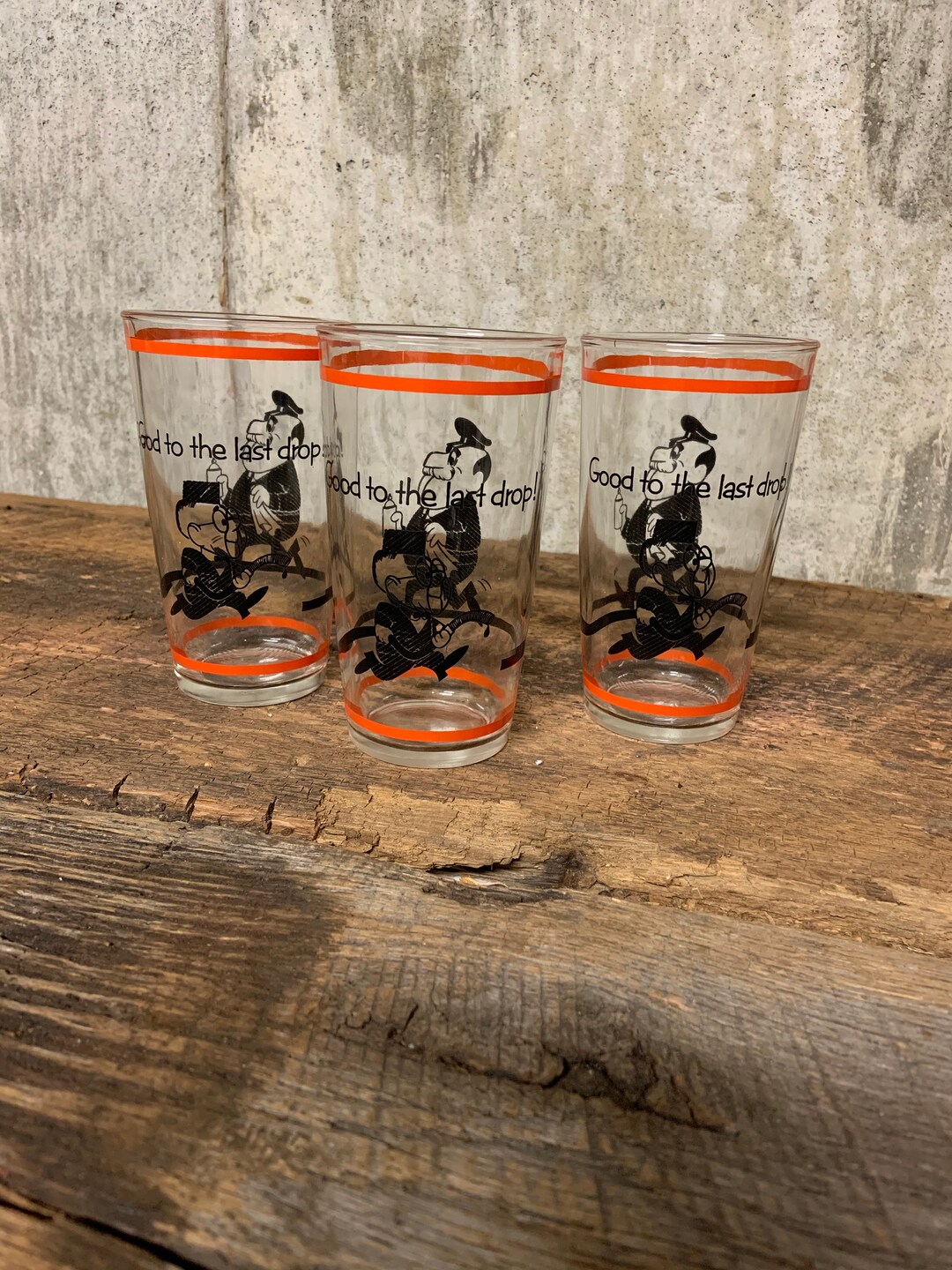 Good to the Last Drop, Gas Station Glasses, Hazel Atlas Glasses ,mid Century Barware, Cocktail