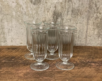 Vintage 1970s Footed Parfait Glasses, Retro Kitchen Dessert Dishes, Set of 4