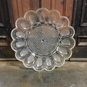 Egg Plate, Pressed Glass Plate, Clear Pressed Glass, Indiana Glass, Hobnail Glass, Deviled Egg Dish, Picnic Dish, Shower Gift