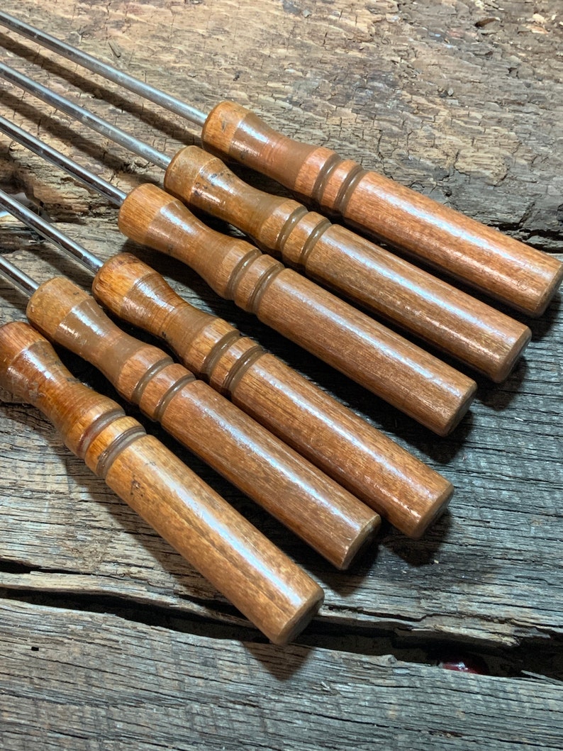 Shish Kabob Skewers Wood Handle Skewers Metal/wood Skewers Etsy
