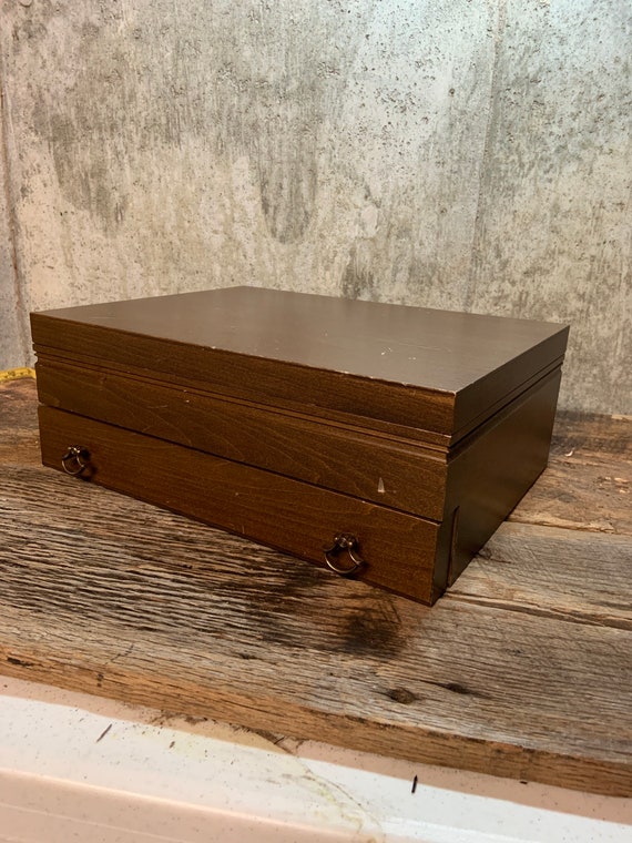 Flatware Utensil Silverware Storage Box chest case double drawer wood  Wallace