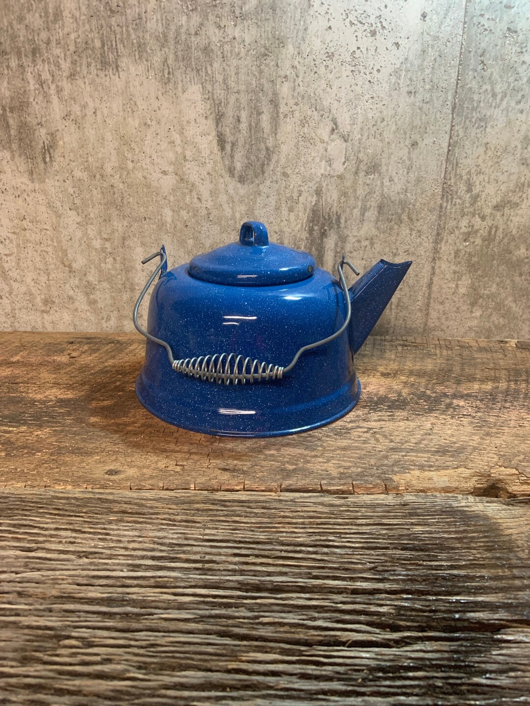 Graniteware Tea Kettle, Blue Speckled Kettle, Blue Speckeled Enamel, Rustic Kitchen, Enamelware