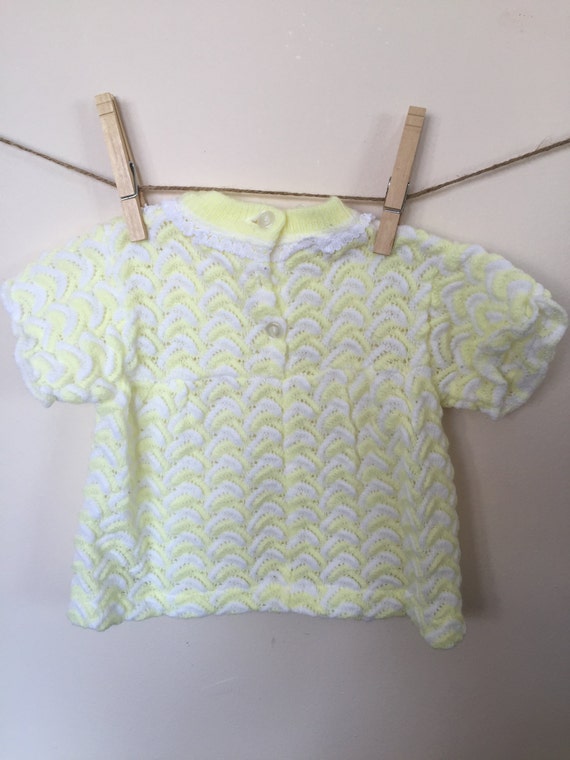 Vintage Baby Sweater, Yellow Knit Baby Girl Top, … - image 3