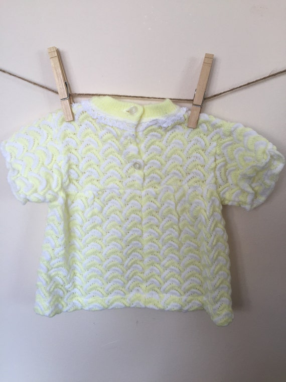 Vintage Baby Sweater, Yellow Knit Baby Girl Top, 1950… Gem