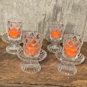 Glass Fairy Light, Vintage Partylite Candle Holder, Quilted Diamond Pattern, 4 Votive Candle Holders, Centerpiece, Tea Light Holders