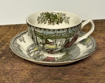 Johnson Brothers Cup & Saucer, England Semi-Porcelain,  The Ice House, The Friendly Village Pattern, Made in England