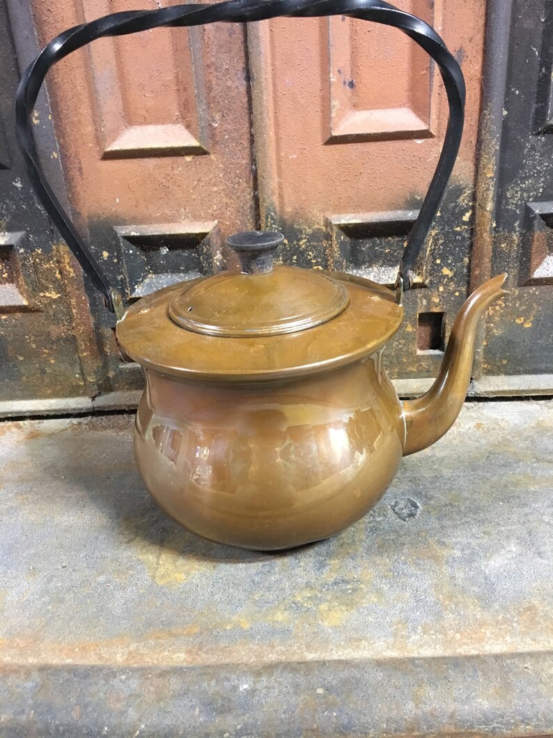 Copper Tea Kettle Copper Teapot Copper Kitchen Iron Handle Etsy