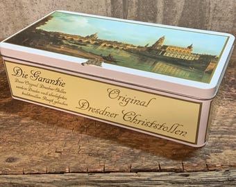 Vintage German Fruitcake Tin, Ornate Painted Tinplate