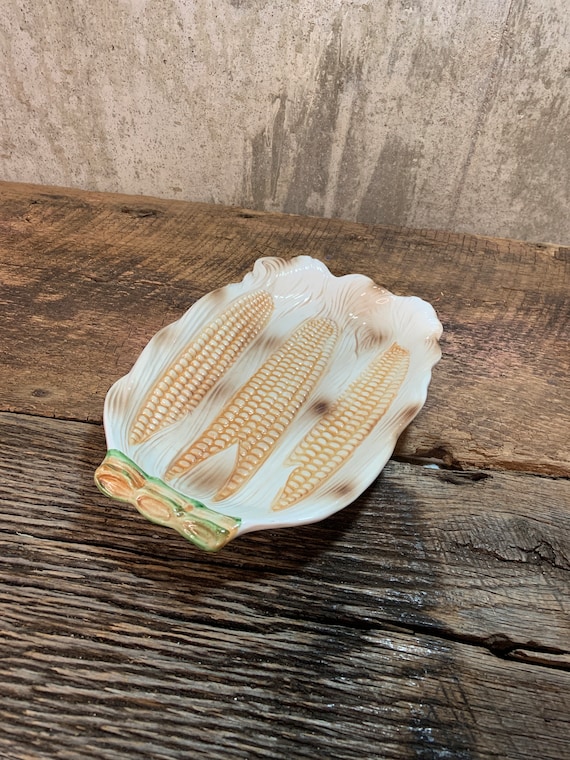 Ancien plat asperges vallauris d.m. céramique verte & jaune vintage