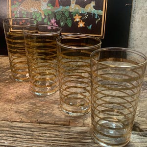 Gold Ring Barware, Mid Century Barware, Cocktail Glass, MCM Bar Glasses, Bar Glasses, MCM Tumblers, Gold Concentric Rings, 50s Barware
