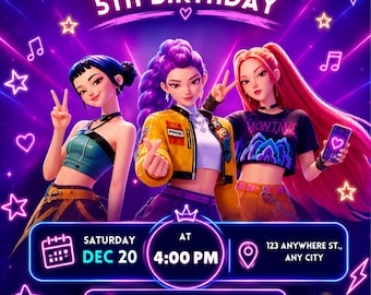 KPOP Demon Hunters Invitation EDITABLE K Pop Birthday Invitation KPOP Demon Hunters kids Birthday invitation K-Pop Demon Hunters Party