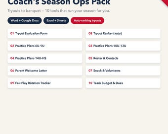 Youth Baseball Softball Season Tracker Bundle, Player HQ + Coach Ops Pack, Excel Google Sheets
