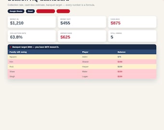 Youth Baseball Softball Team Treasurer Spreadsheet | Dues Tracker Google Sheets Excel