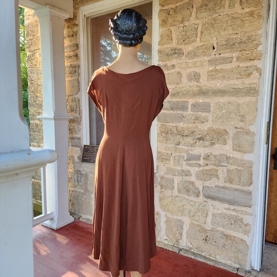 1940s Chocolate Linen Dress and Jacket, Georgiana… - image 6