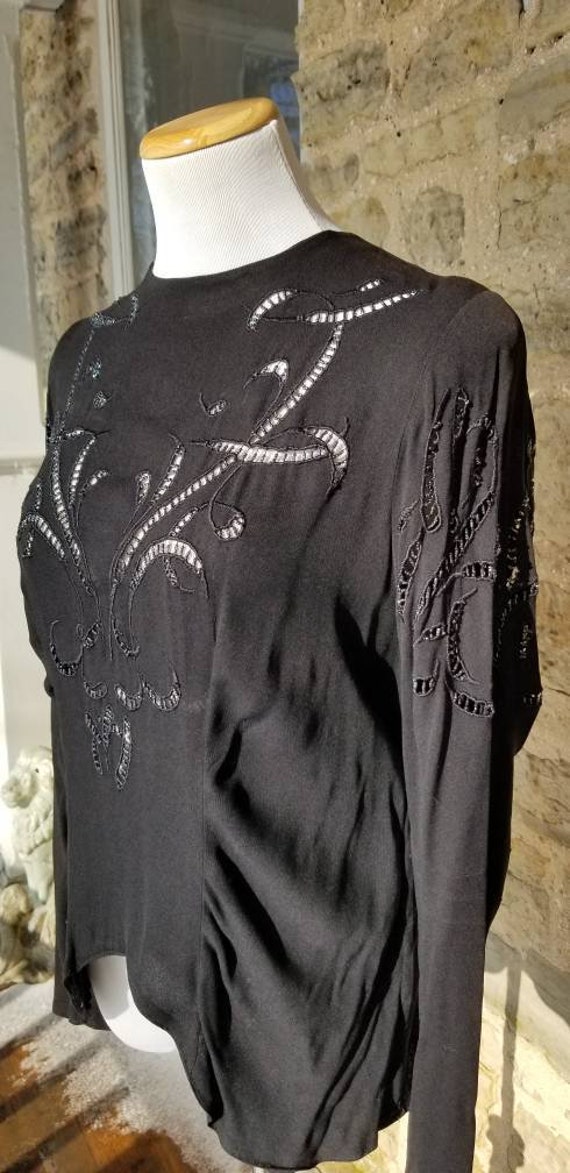 Authentic 1940s Beaded Blouse, Cutwork Embroidery… - image 9