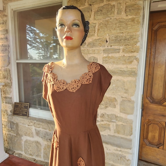 1940s Chocolate Linen Dress and Jacket, Georgiana… - image 1
