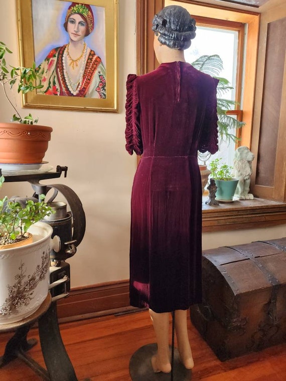 1930s Silk Velvet Merlot with Ruching and FOGA la… - image 7