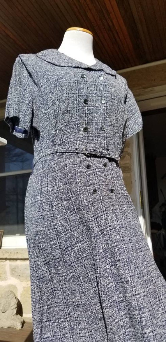 Authentic 1950s Librarian Office Dress Navy White