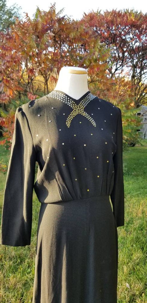 Silver studded 1940s cocktail dress, M